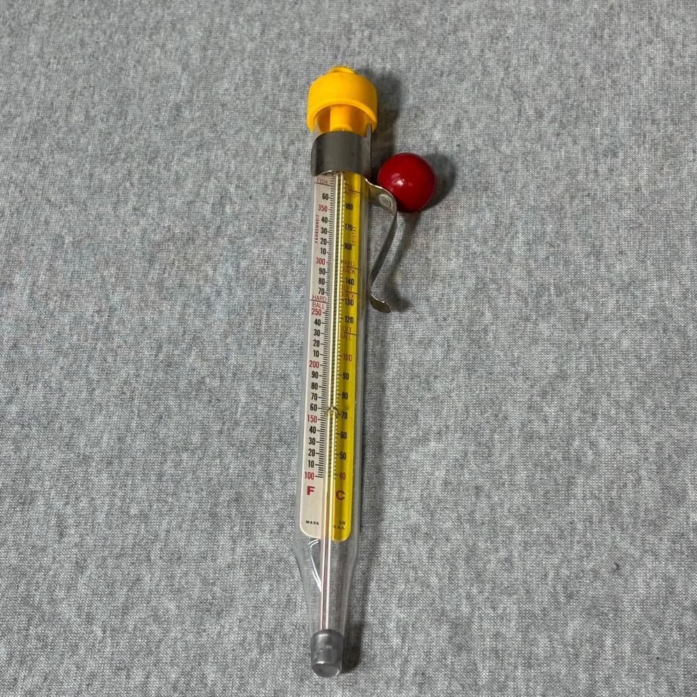 Acu-rite Deep Frying Candy Jelly Thermometer Vintage Glass Pot Clip Made in USA